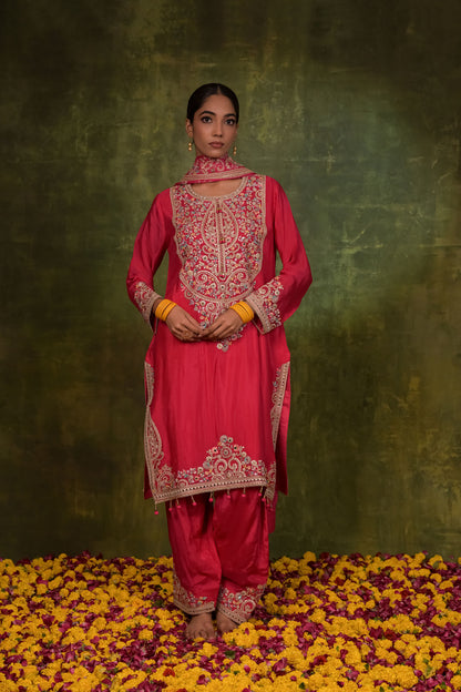 Rani Pink Embroidered Kurta Set