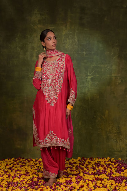 Rani Pink Embroidered Kurta Set
