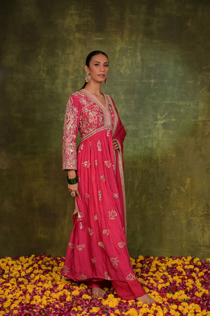 Rani Pink Embroidered Anarkali Set