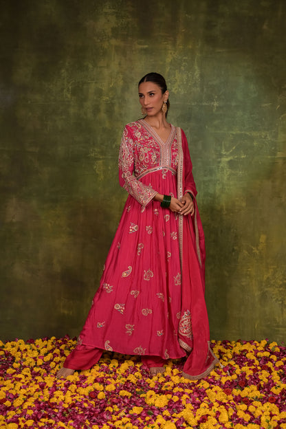 Rani Pink Embroidered Anarkali Set