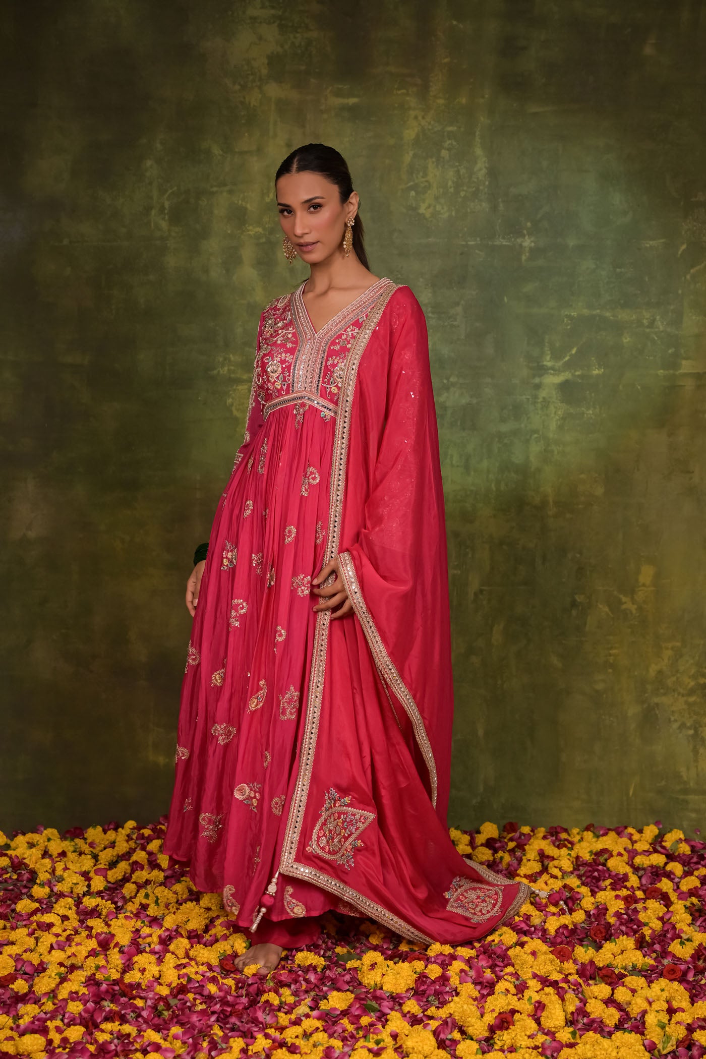 Rani Pink Embroidered Anarkali Set