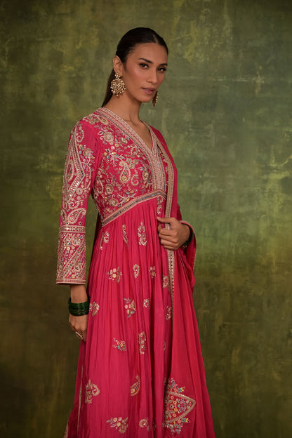 Rani Pink Embroidered Anarkali Set