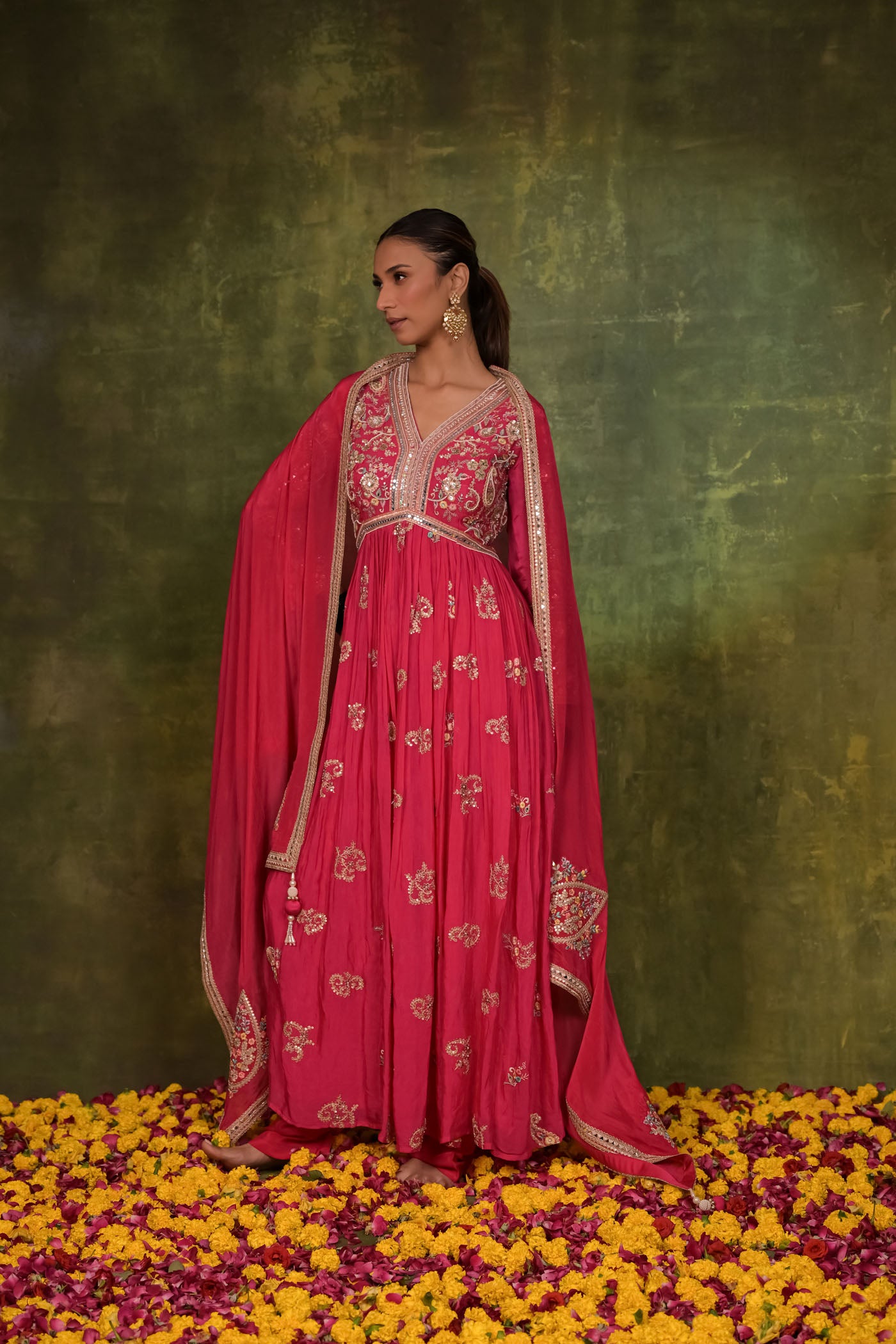 Rani Pink Embroidered Anarkali Set