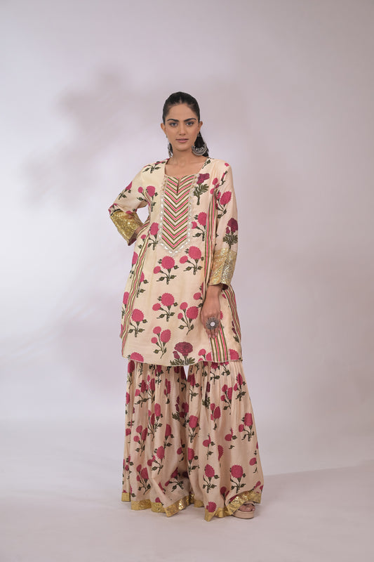 Cream & fuchsia Floral two-piece set