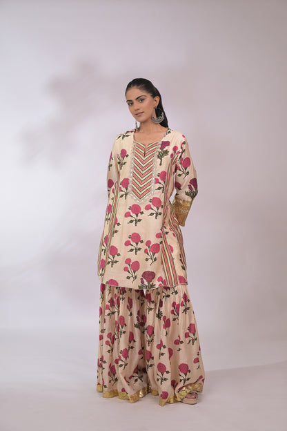 Cream & fuchsia Floral two-piece set