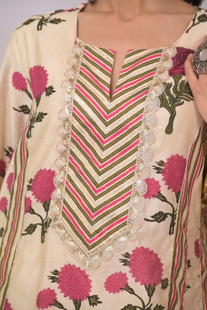 Cream & fuchsia Floral two-piece set