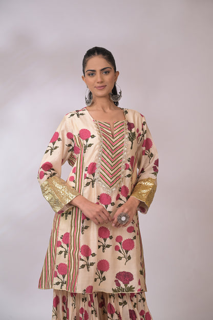 Cream & fuchsia Floral two-piece set