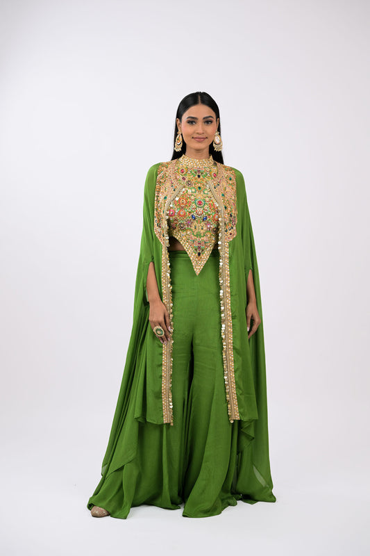 Rangrez Noor Cape Green Co-Ord Set