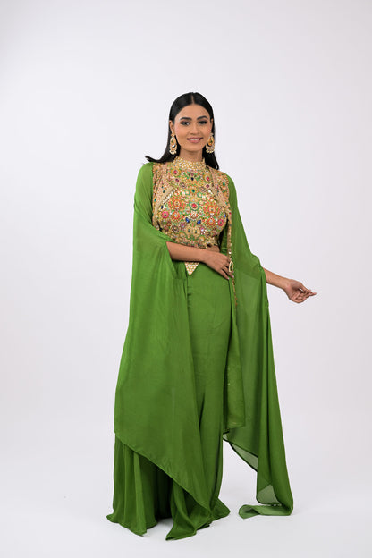 Rangrez Noor Cape Green Co-Ord Set