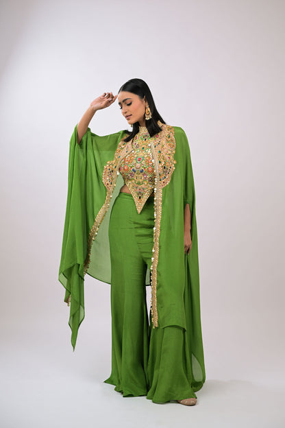 Rangrez Noor Cape Green Co-Ord Set