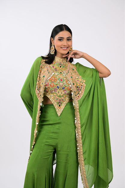 Rangrez Noor Cape Green Co-Ord Set
