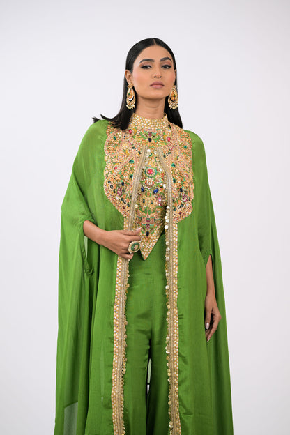 Rangrez Noor Cape Green Co-Ord Set