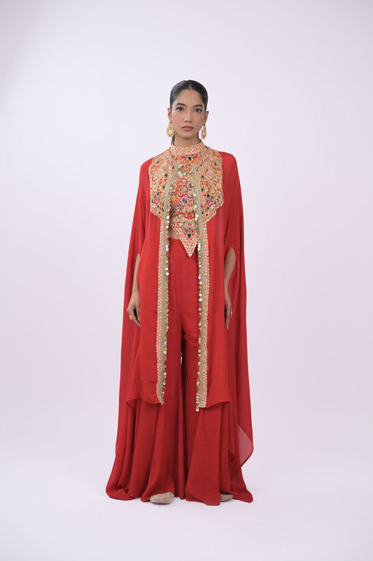 Rangrez Noor Cape Red  Co-Ord Set