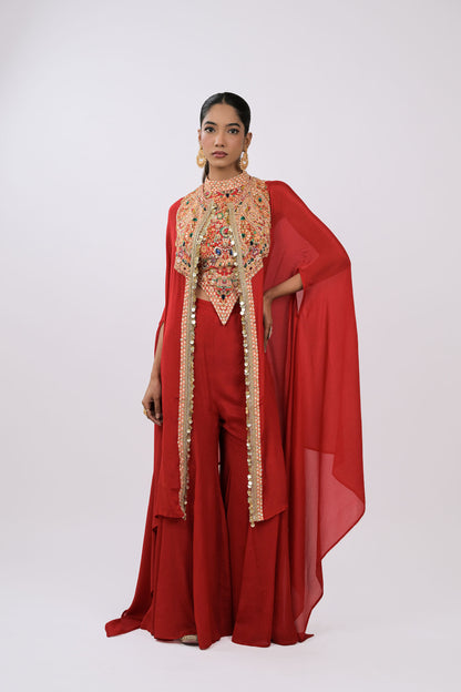 Rangrez Noor Cape Red  Co-Ord Set