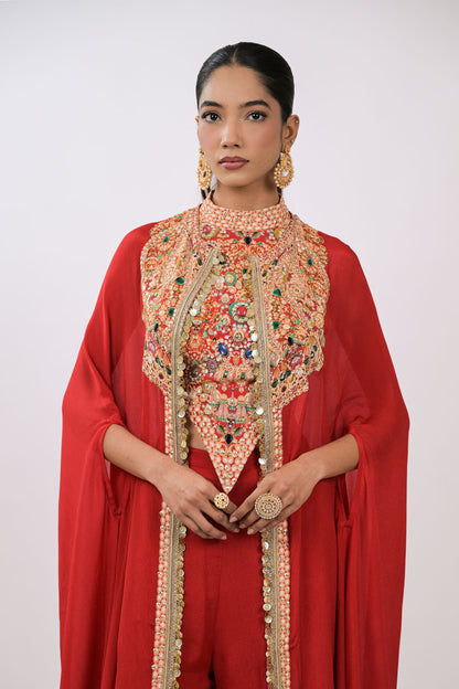 Rangrez Noor Cape Red  Co-Ord Set