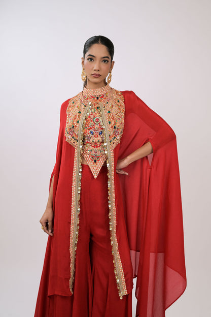 Rangrez Noor Cape Red  Co-Ord Set