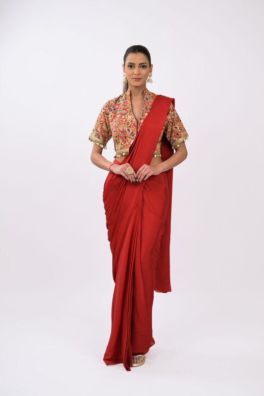 Rangrez Noor Pre-Draped red Saree Set