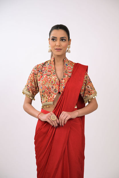 Rangrez Noor Pre-Draped red Saree Set