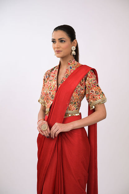 Rangrez Noor Pre-Draped red Saree Set