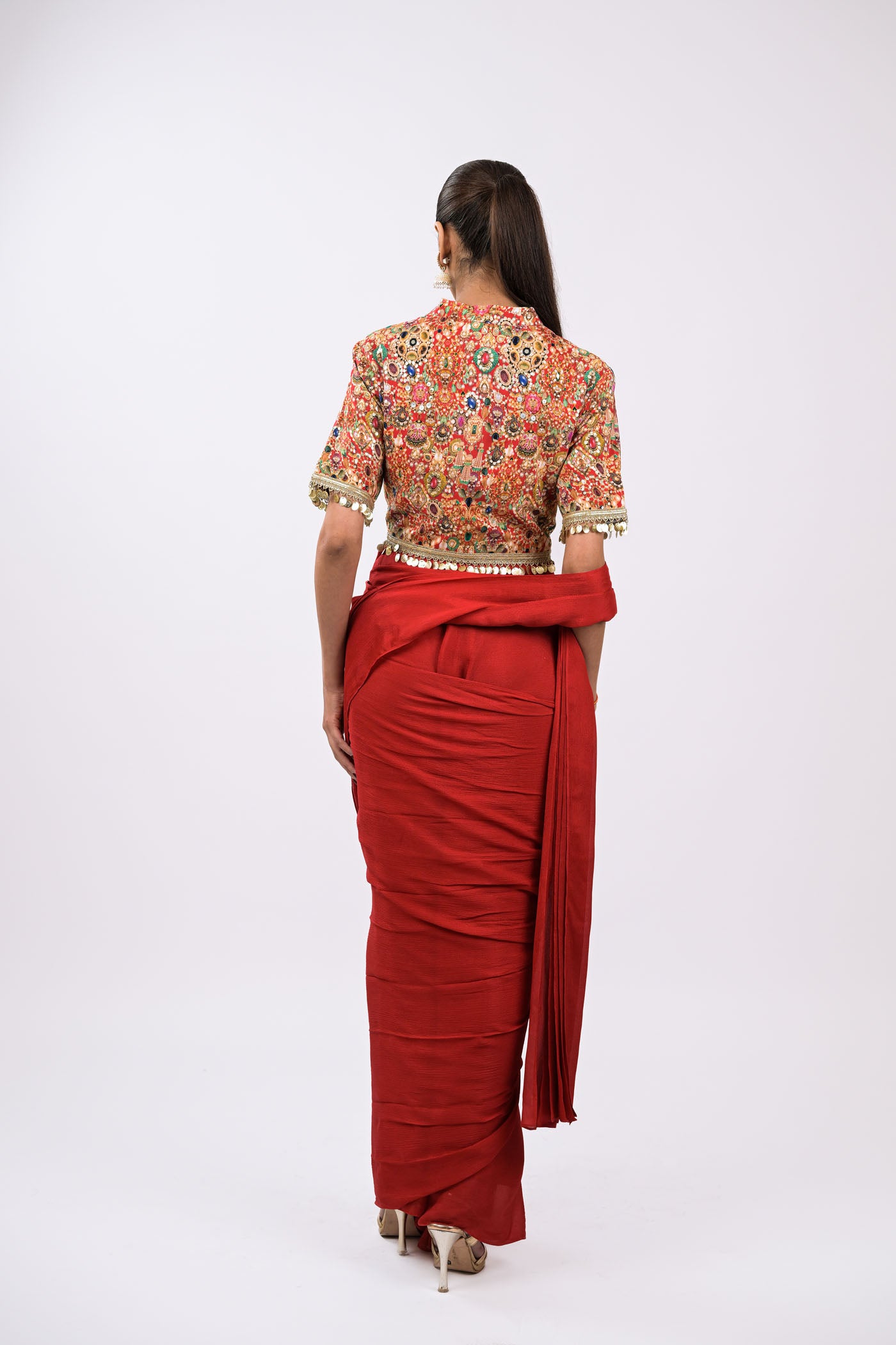 Rangrez Noor Pre-Draped red Saree Set