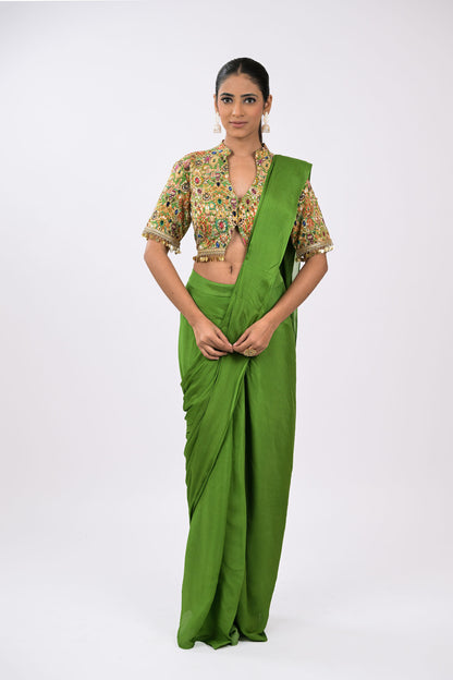 Rangrez Noor Pre-Draped green  Saree Set