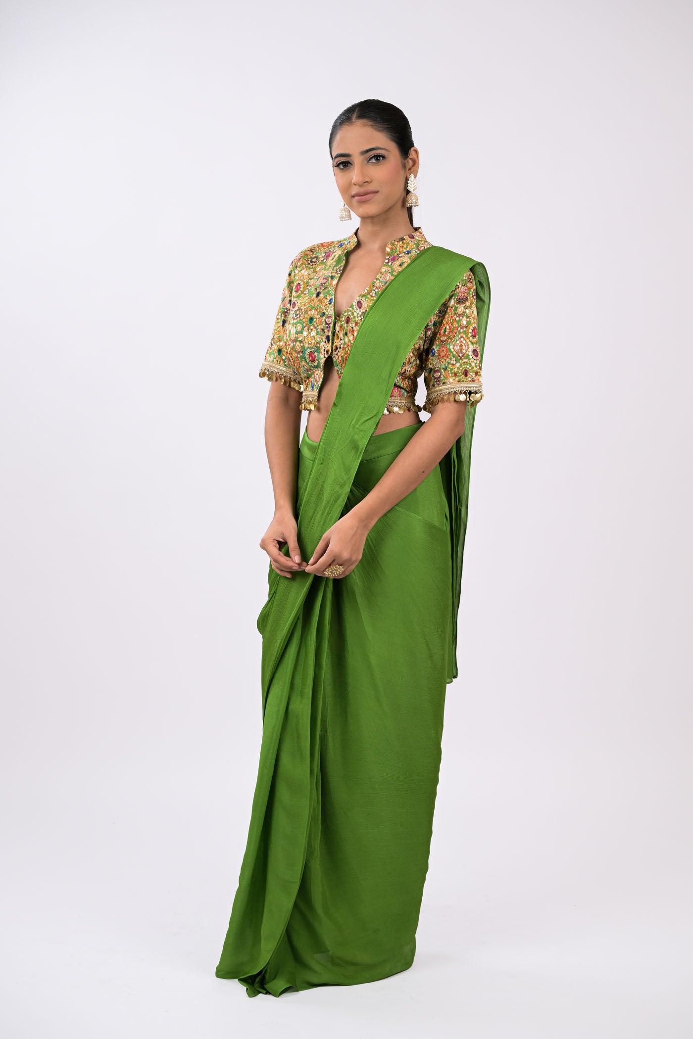Rangrez Noor Pre-Draped green  Saree Set