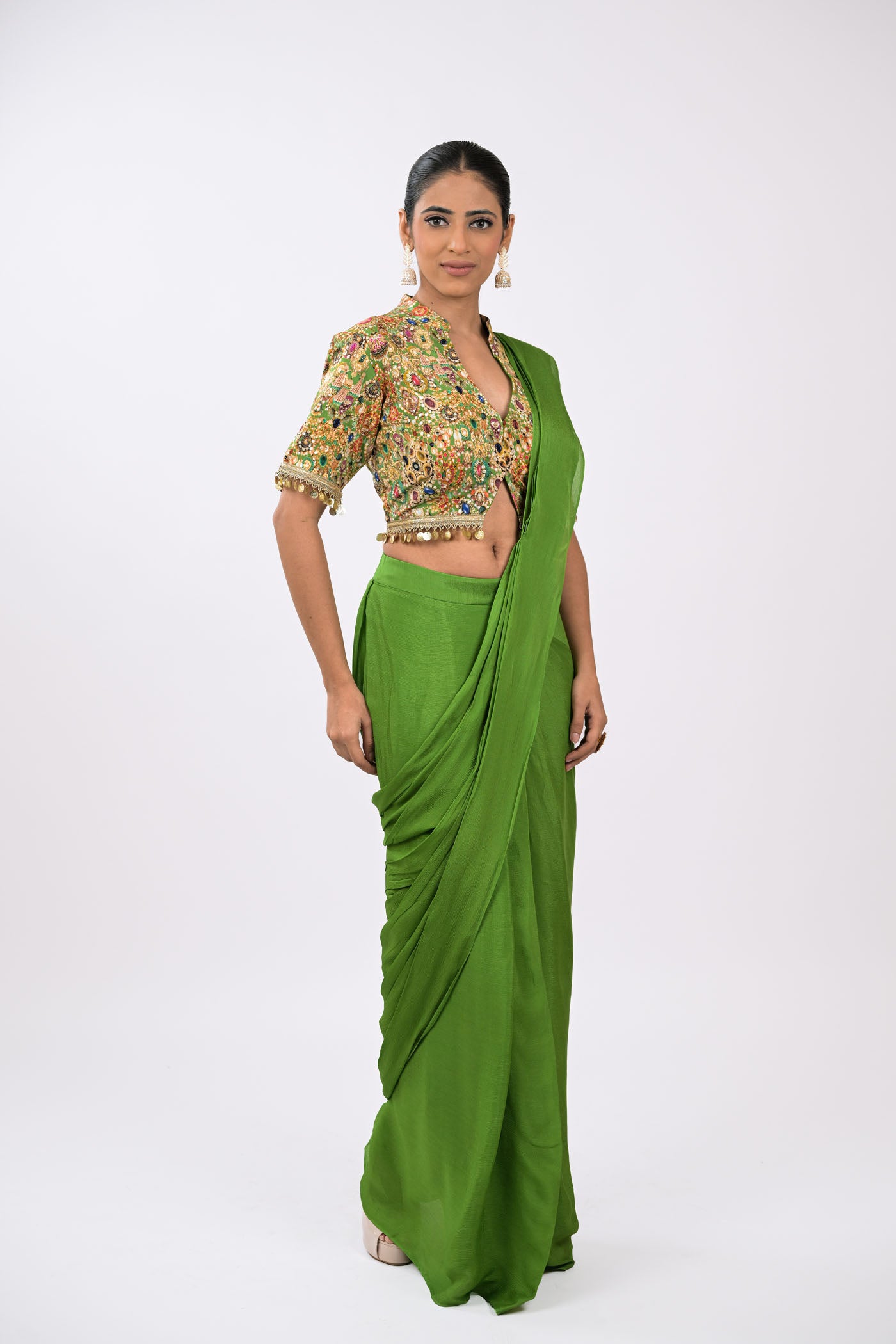 Rangrez Noor Pre-Draped green  Saree Set
