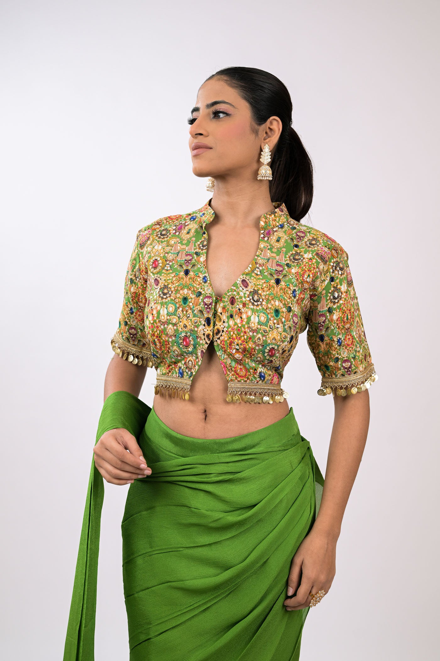 Rangrez Noor Pre-Draped green  Saree Set