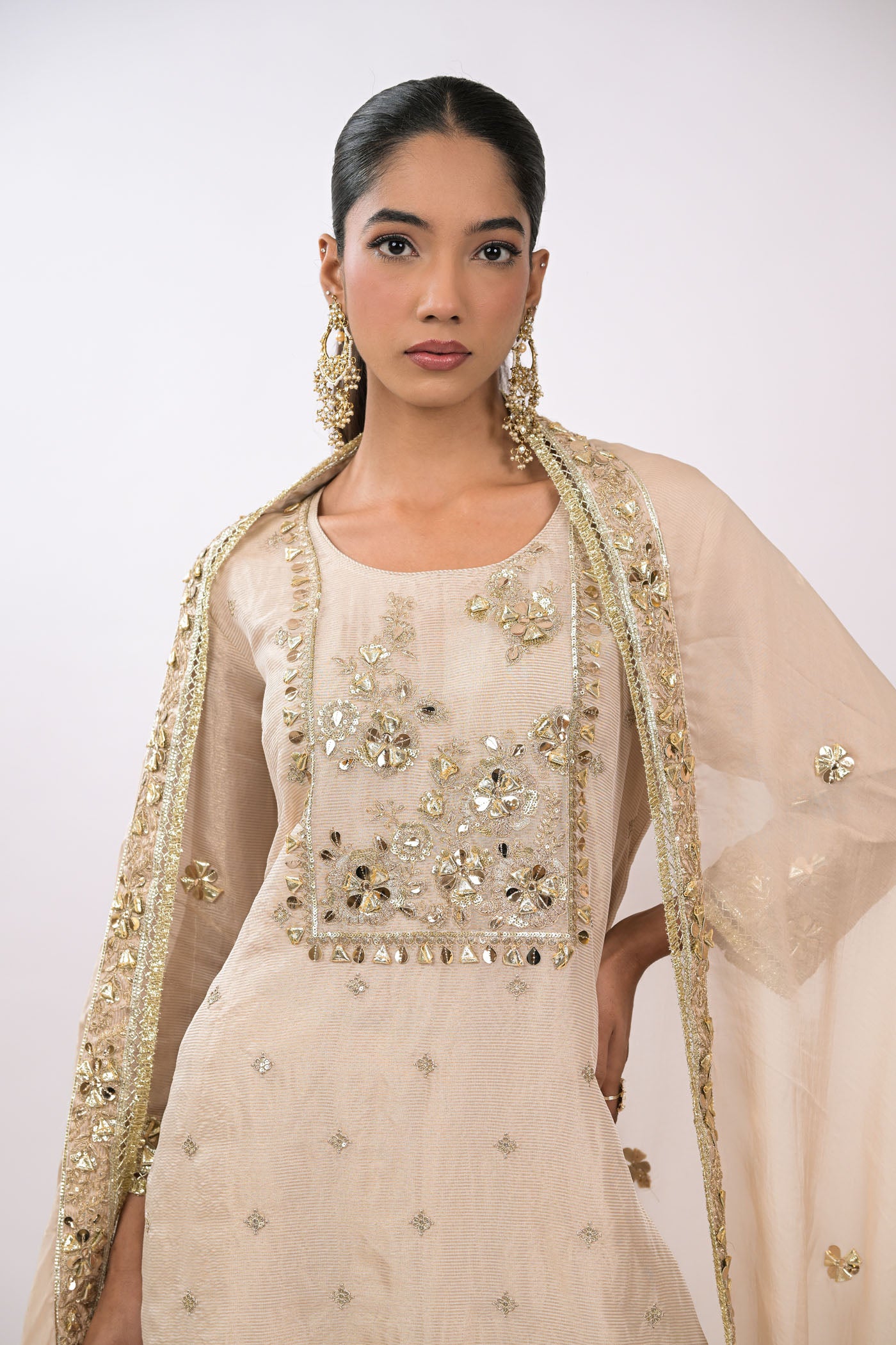Noor Champagne Embellished Kurta Set