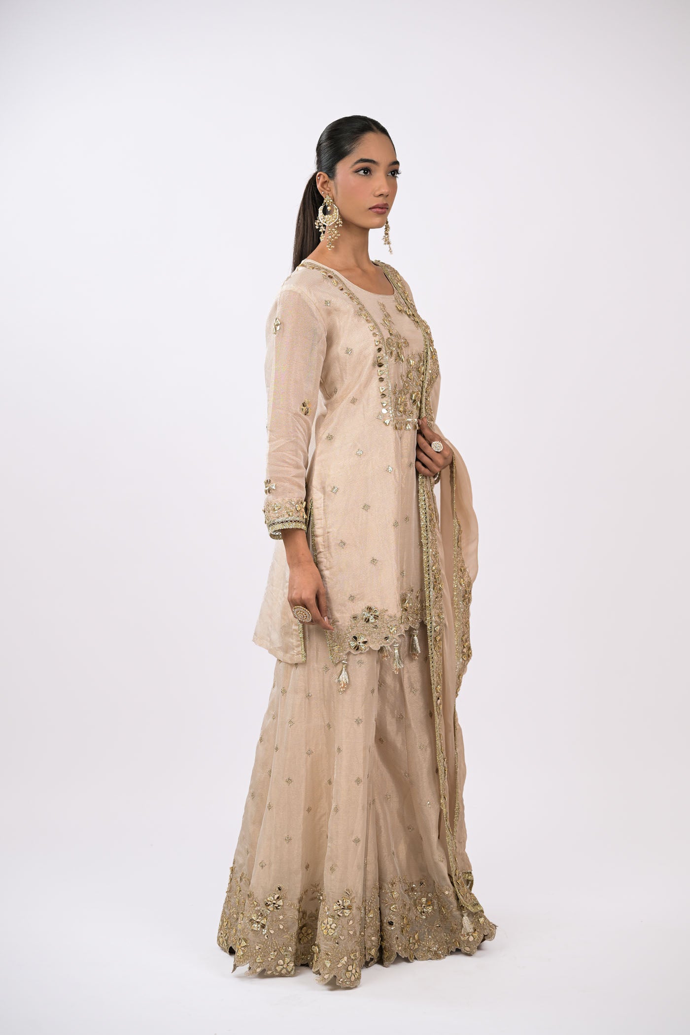 Noor Champagne Embellished Kurta Set