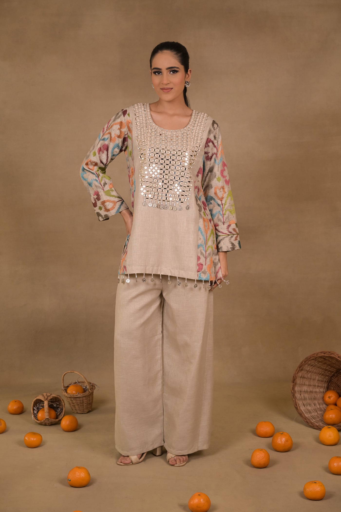 Beige Prism Linen Co-Ord Set