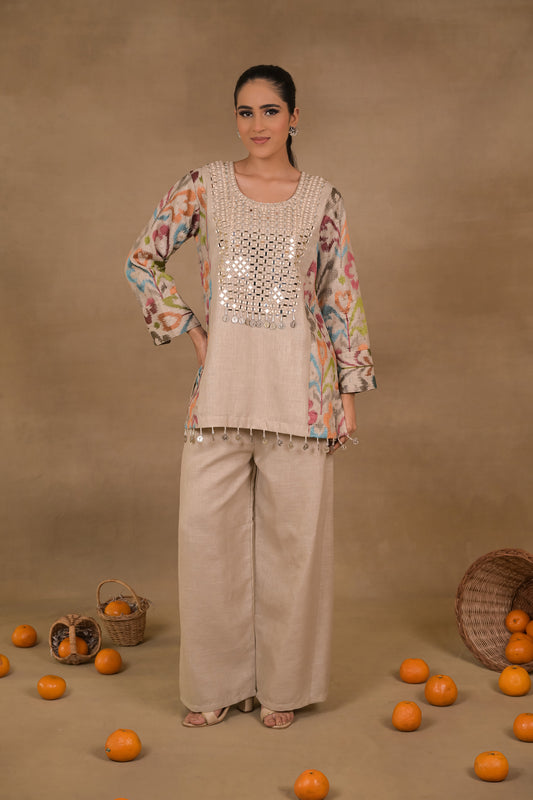 Beige Prism Linen Co-Ord Set