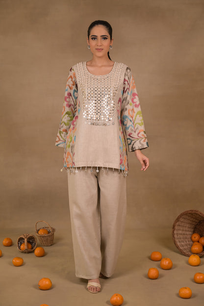 Beige Prism Linen Co-Ord Set