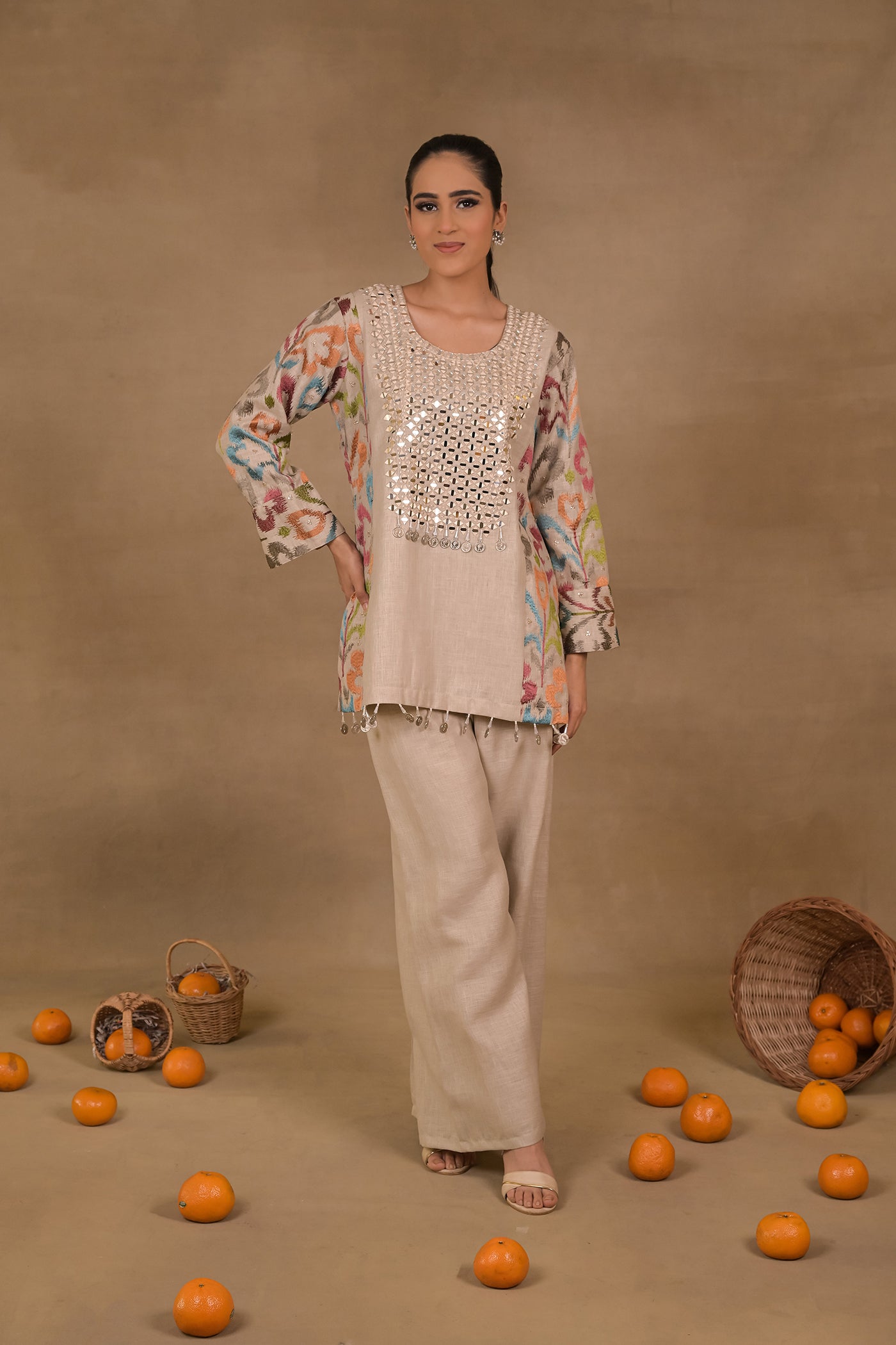 Beige Prism Linen Co-Ord Set