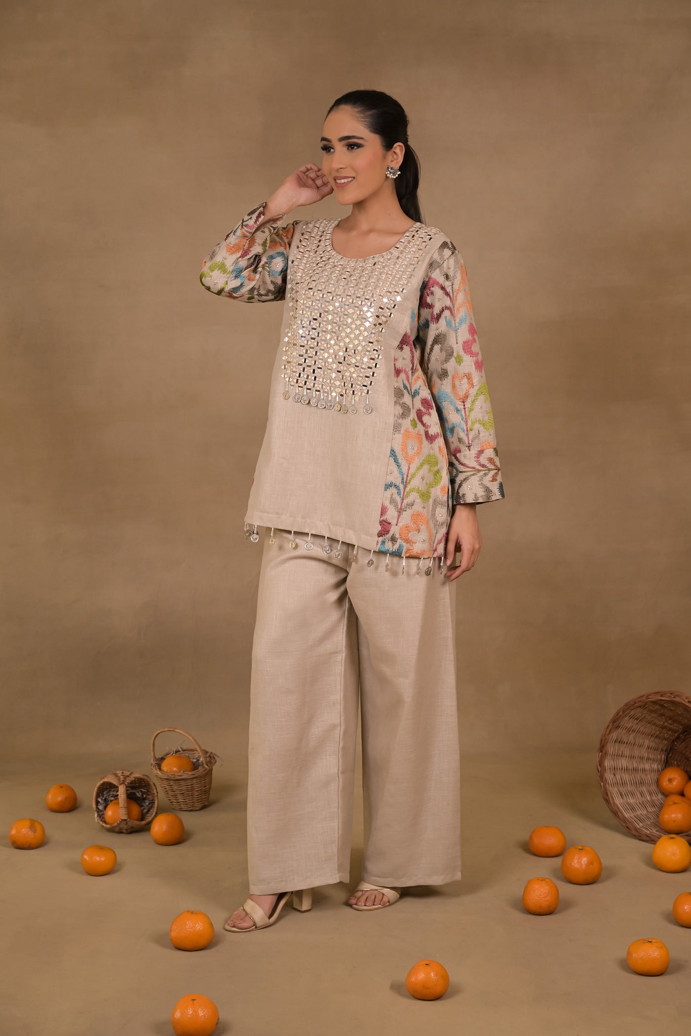 Beige Prism Linen Co-Ord Set