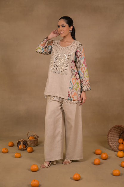 Beige Prism Linen Co-Ord Set