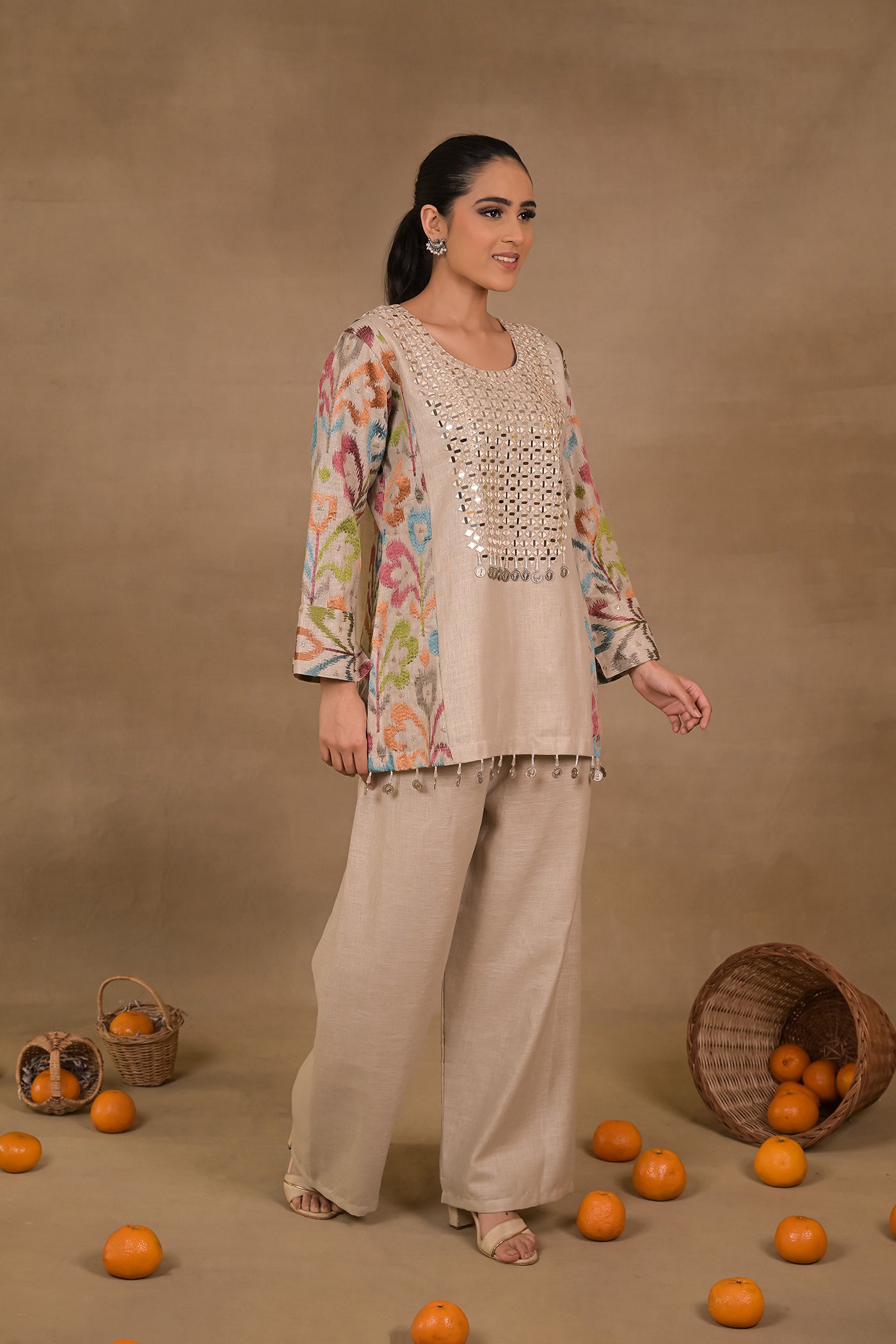 Beige Prism Linen Co-Ord Set