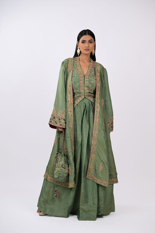 Zeenat Embroidered Skirt, Crop Top & Cape Set