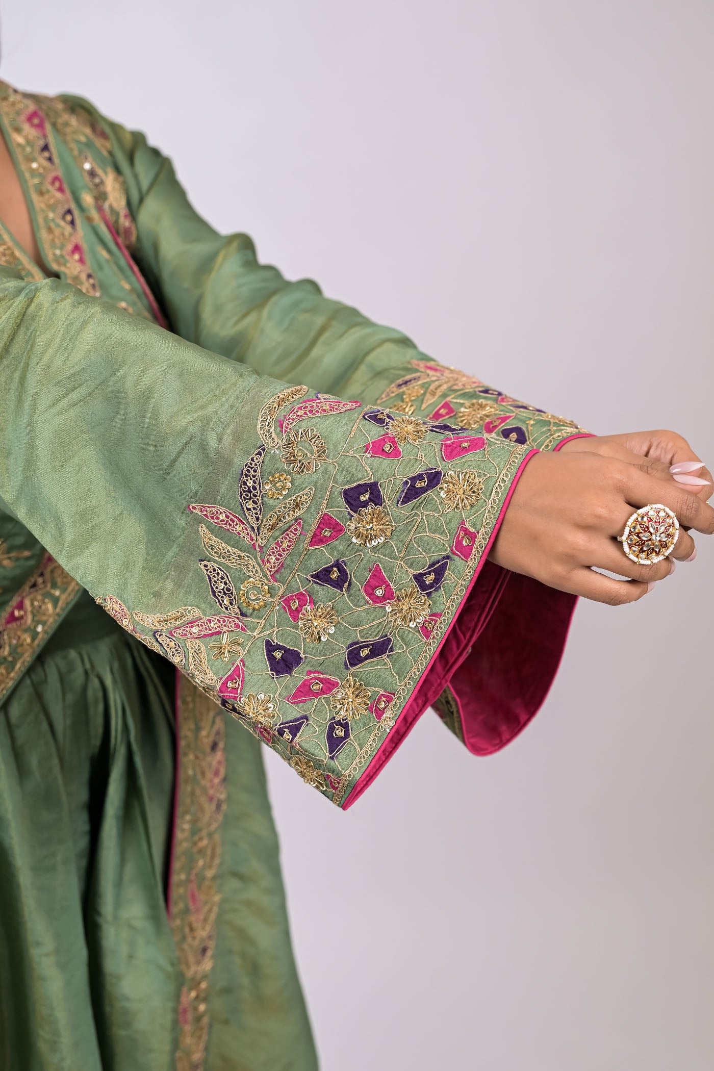 Zeenat Embroidered Skirt, Crop Top & Cape Set