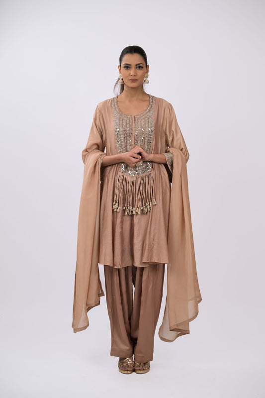 Noorza Fringe-Detail Kurta Set with Dupatta