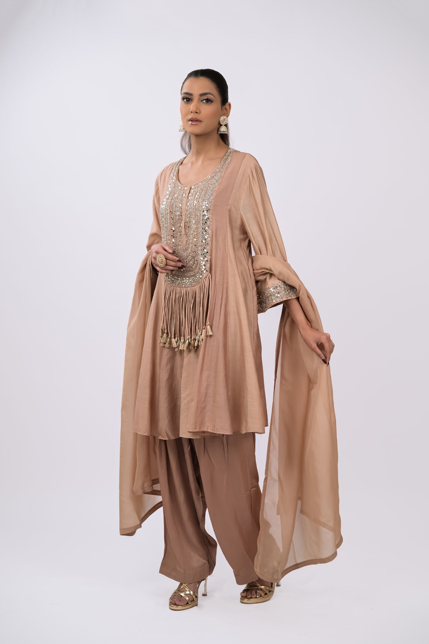 Noorza Fringe-Detail Kurta Set with Dupatta