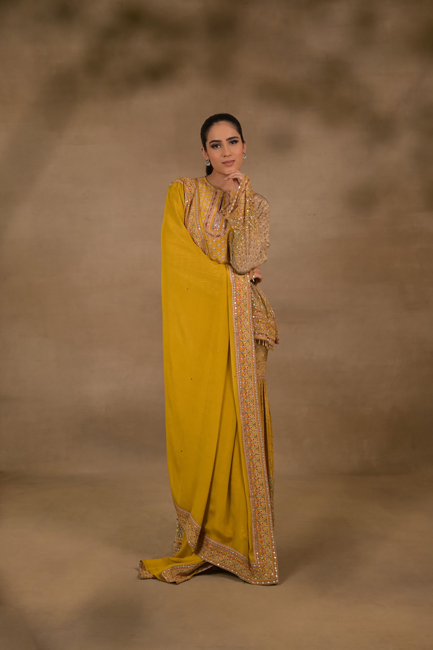 Mustard Royale Short Kurti Gharara Set