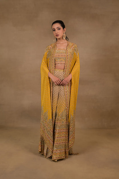 Mustard Meher Crop Top Jacket Palazzo Set