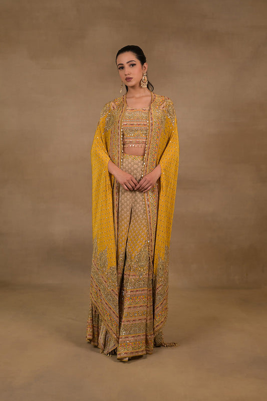 Mustard Meher Crop Top Jacket Palazzo Set