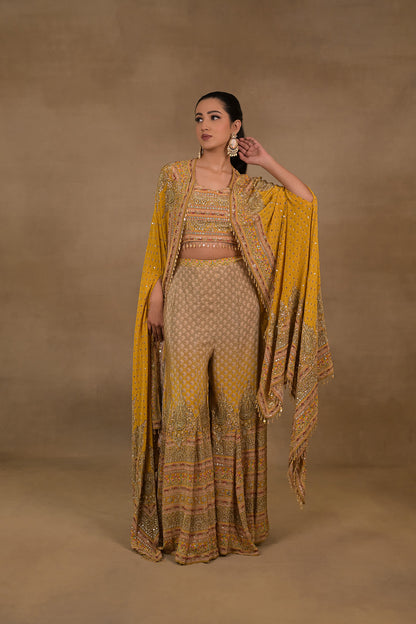 Mustard Meher Crop Top Jacket Palazzo Set