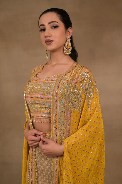 Mustard Meher Crop Top Jacket Palazzo Set