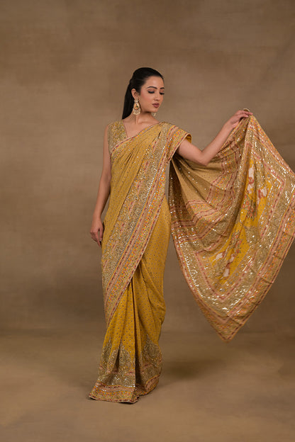 Mustard Meher Pre-Draped Saree Set
