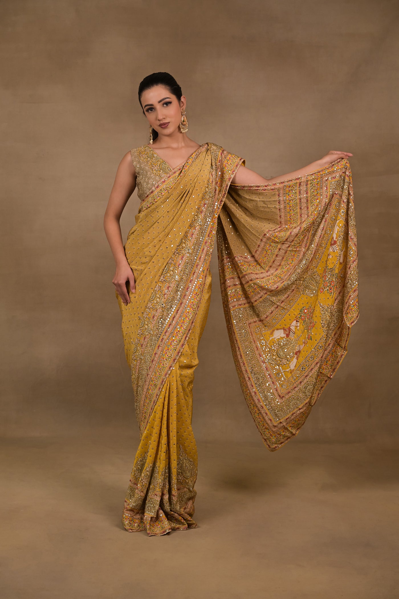 Mustard Meher Pre-Draped Saree Set
