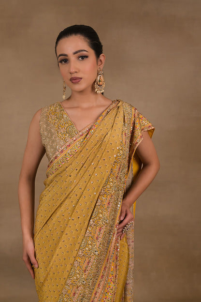 Mustard Meher Pre-Draped Saree Set