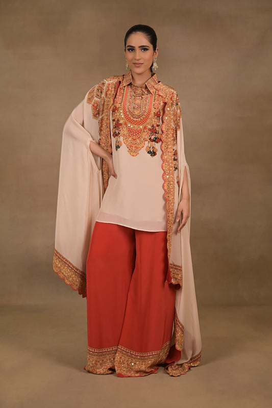 Ivory Royale Short Kurta Cape Set